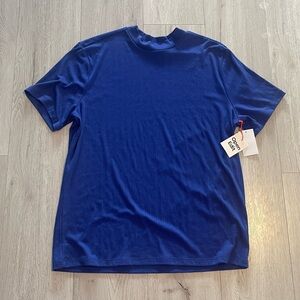 Open Edit Ribbed Mockneck Short Sleeve T-Shirt - Cobalt Blue